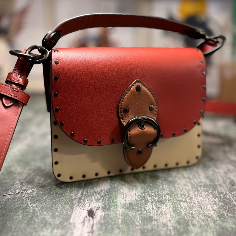 Coach color block Beat. Red and cream with gunmetal rivets. New